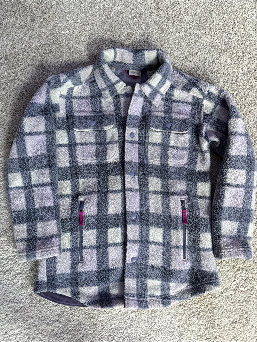L.L. Bean Girls' Lavender and Gray Plaid Fleece Shacket